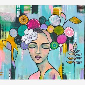 Kvinde med lukkede �jne maleri 80 x 90 cm